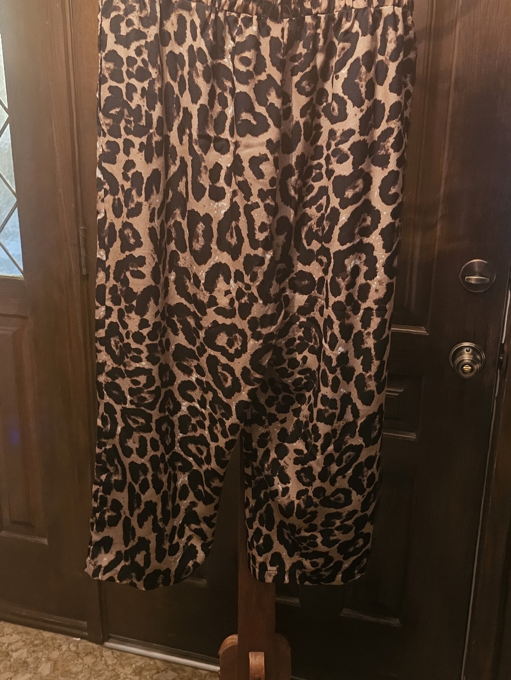 Leopard Print Wide Leg Pants - Black and Tan - Picture 3 of 6